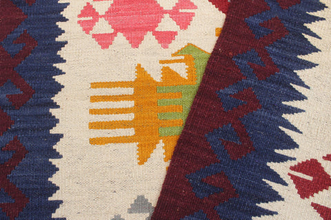 handmade Geometric Kilim Beige Red Hand-Woven RECTANGLE 100% WOOL area rug 4' x 5'