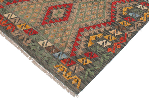 handmade Geometric Kilim Red Green Hand-Woven RECTANGLE 100% WOOL area rug 4' x 5'