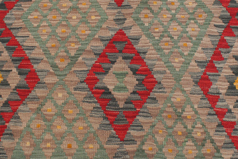 handmade Geometric Kilim Red Green Hand-Woven RECTANGLE 100% WOOL area rug 4' x 5'