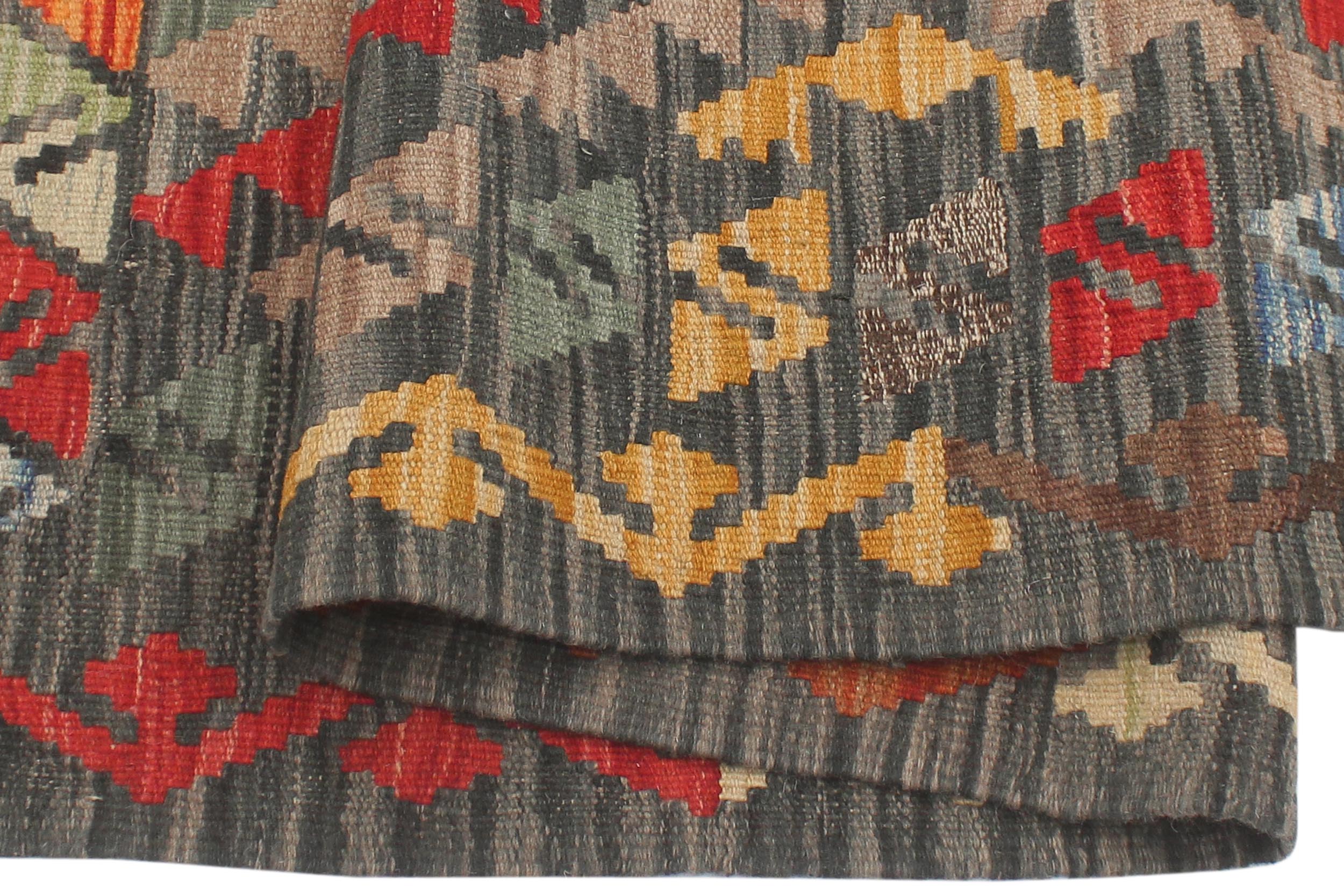 handmade Geometric Kilim Red Green Hand-Woven RECTANGLE 100% WOOL area rug 4' x 5'