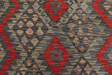 Flat Weave Kilim Antique Navaho Vintage handmade Geometric Kilim Charcoal Red Hand-Woven Rectangle 100% Wool Area Rug 4x6 