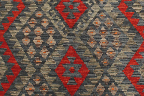 handmade Geometric Kilim Charcoal Red Hand-Woven RECTANGLE 100% WOOL area rug 4' x 6'