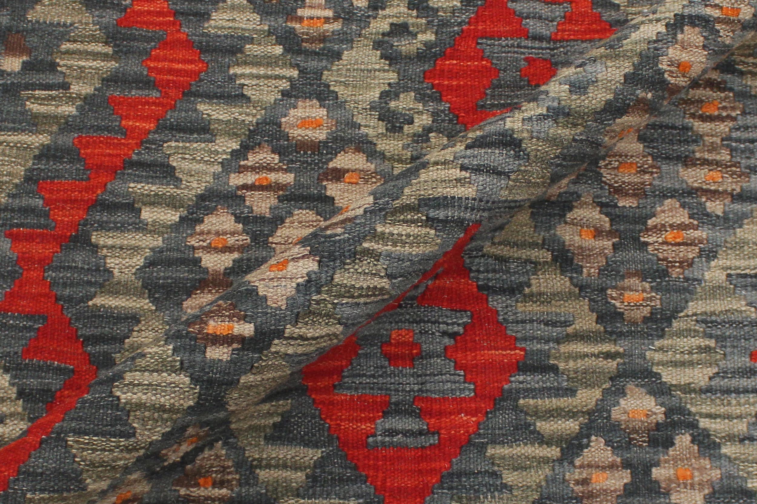 handmade Geometric Kilim Charcoal Red Hand-Woven RECTANGLE 100% WOOL area rug 4' x 6'