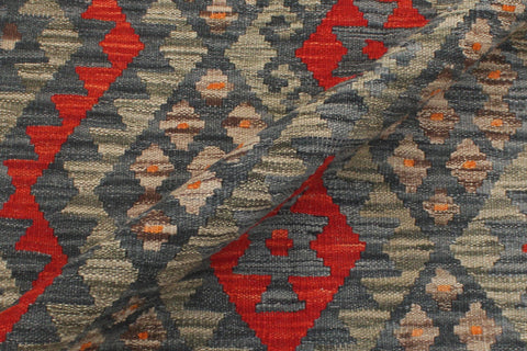 handmade Geometric Kilim Charcoal Red Hand-Woven RECTANGLE 100% WOOL area rug 4' x 6'