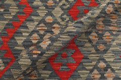 Flat Weave Kilim Antique Navaho Vintage handmade Geometric Kilim Charcoal Red Hand-Woven Rectangle 100% Wool Area Rug 4x6 