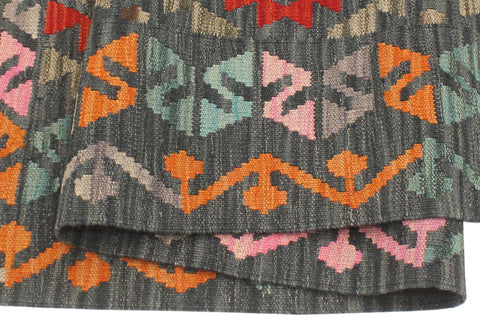 handmade Geometric Kilim Charcoal Red Hand-Woven RECTANGLE 100% WOOL area rug 4' x 6'