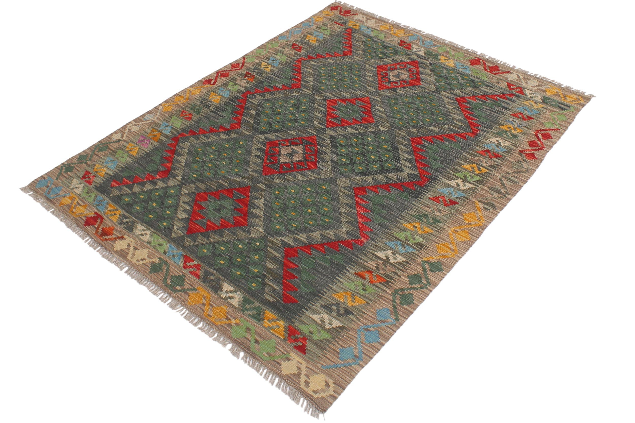 handmade Geometric Kilim Beige Brown Hand-Woven RECTANGLE 100% WOOL area rug 4' x 6'