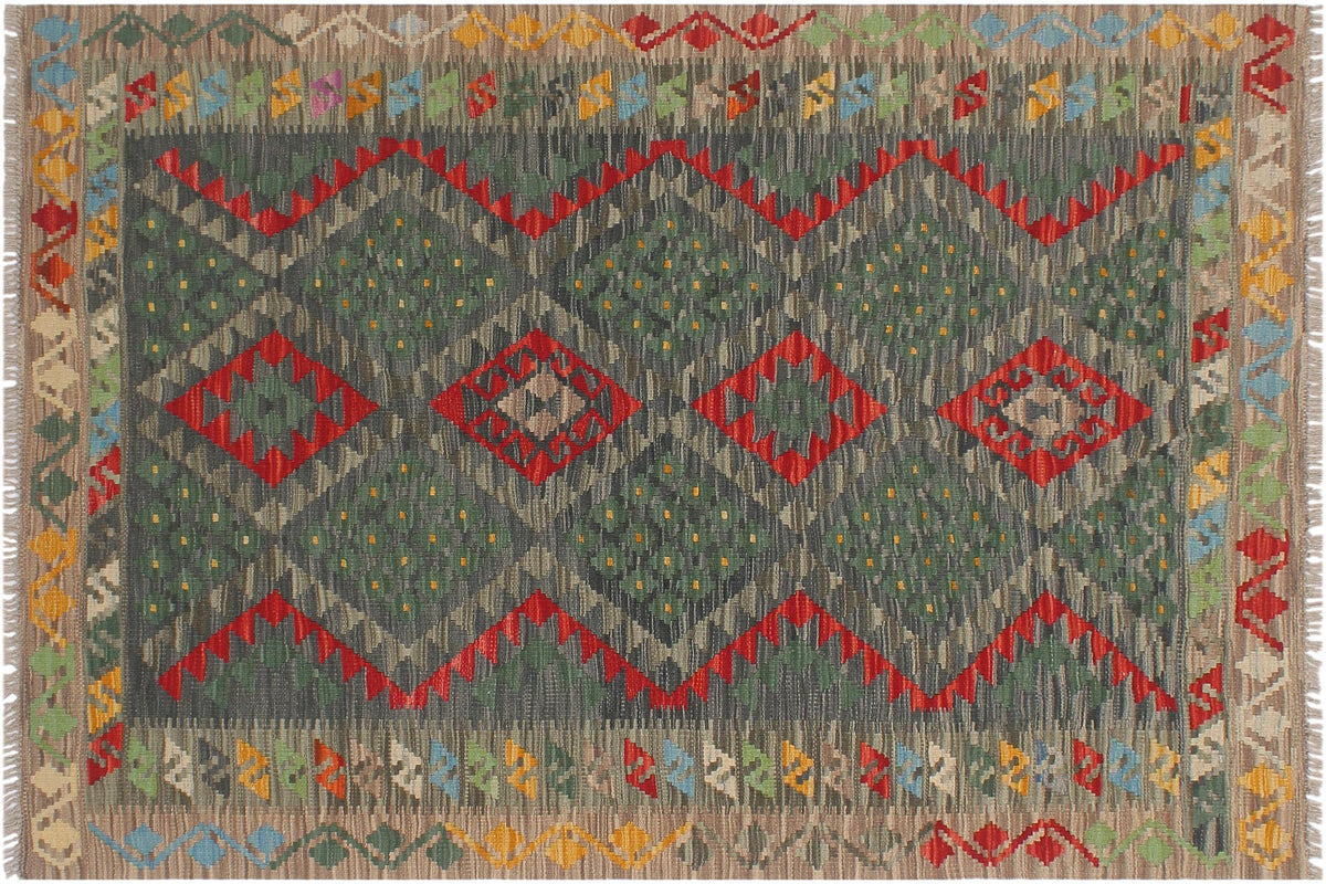 handmade Geometric Kilim Beige Brown Hand-Woven RECTANGLE 100% WOOL area rug 4' x 6'