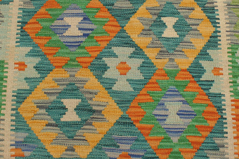 handmade Geometric Kilim Green Blue Hand-Woven RECTANGLE 100% WOOL area rug 3 x 5