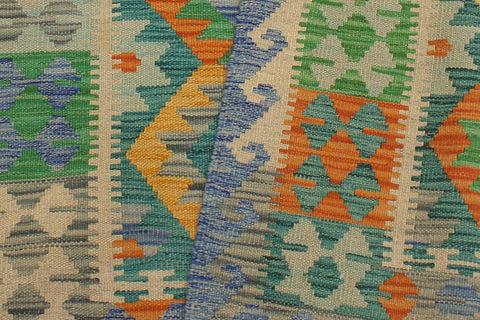 handmade Geometric Kilim Green Blue Hand-Woven RECTANGLE 100% WOOL area rug 3 x 5