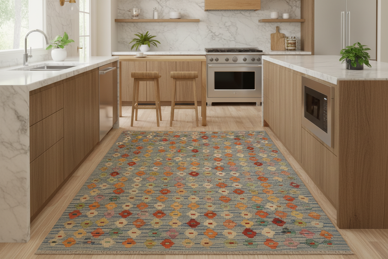 handmade Modern Kilim Blue Rust Hand-Woven RECTANGLE 100% WOOL area rug 3x5