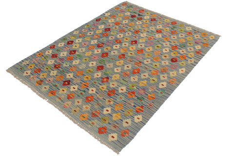 handmade Modern Kilim Blue Rust Hand-Woven RECTANGLE 100% WOOL area rug 3x5