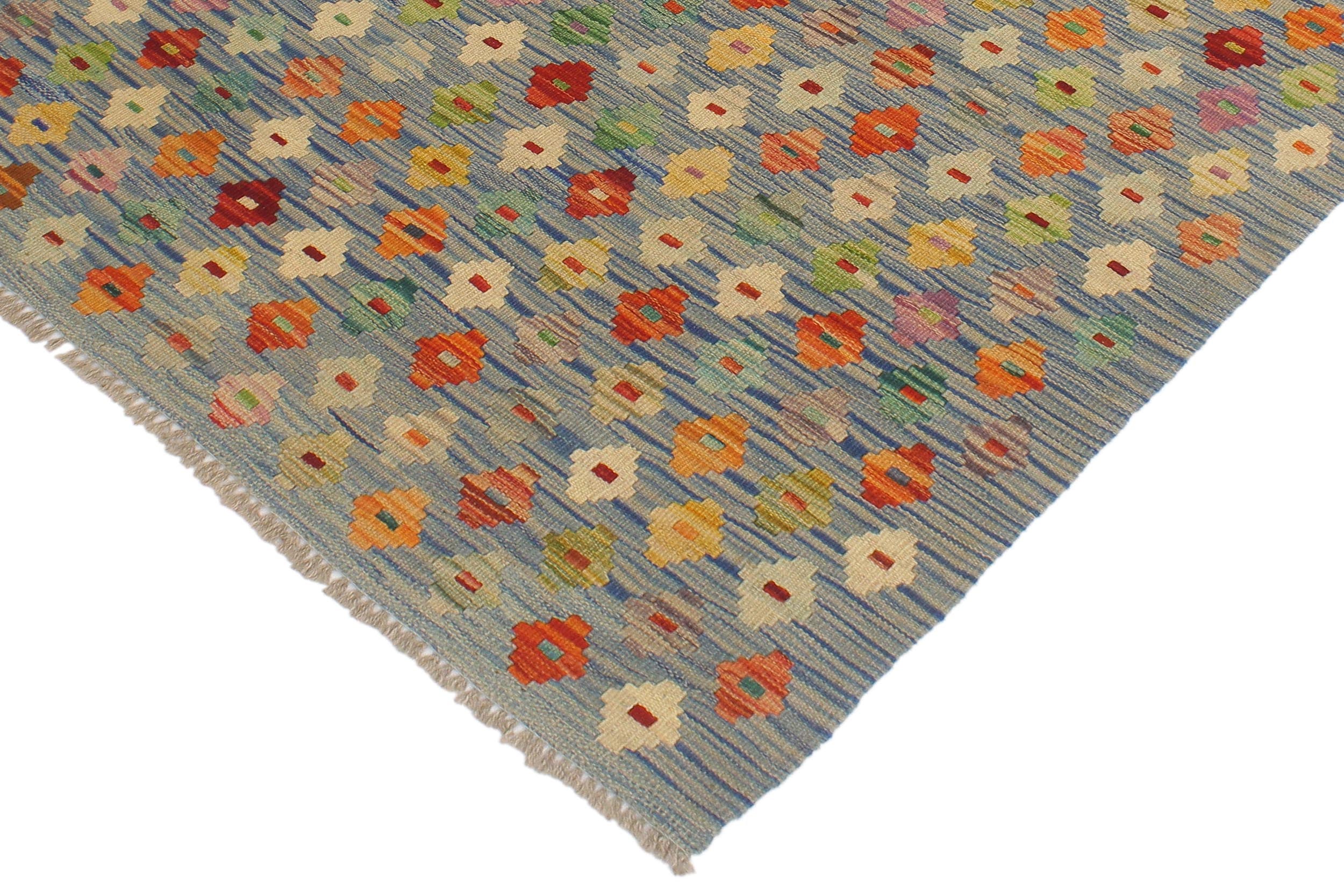 handmade Modern Kilim Blue Rust Hand-Woven RECTANGLE 100% WOOL area rug 3x5