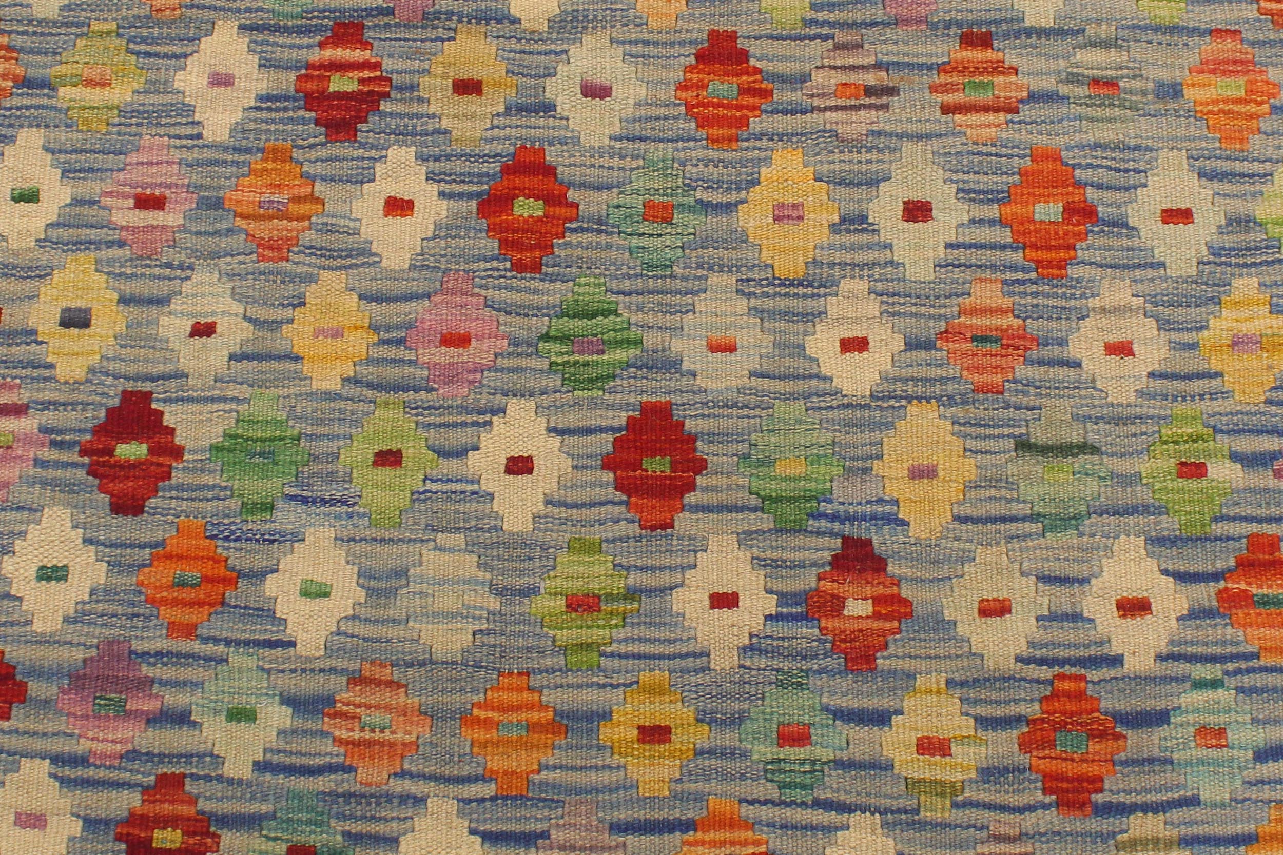 handmade Modern Kilim Blue Rust Hand-Woven RECTANGLE 100% WOOL area rug 3x5