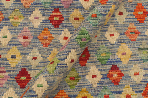 handmade Modern Kilim Blue Rust Hand-Woven RECTANGLE 100% WOOL area rug 3x5