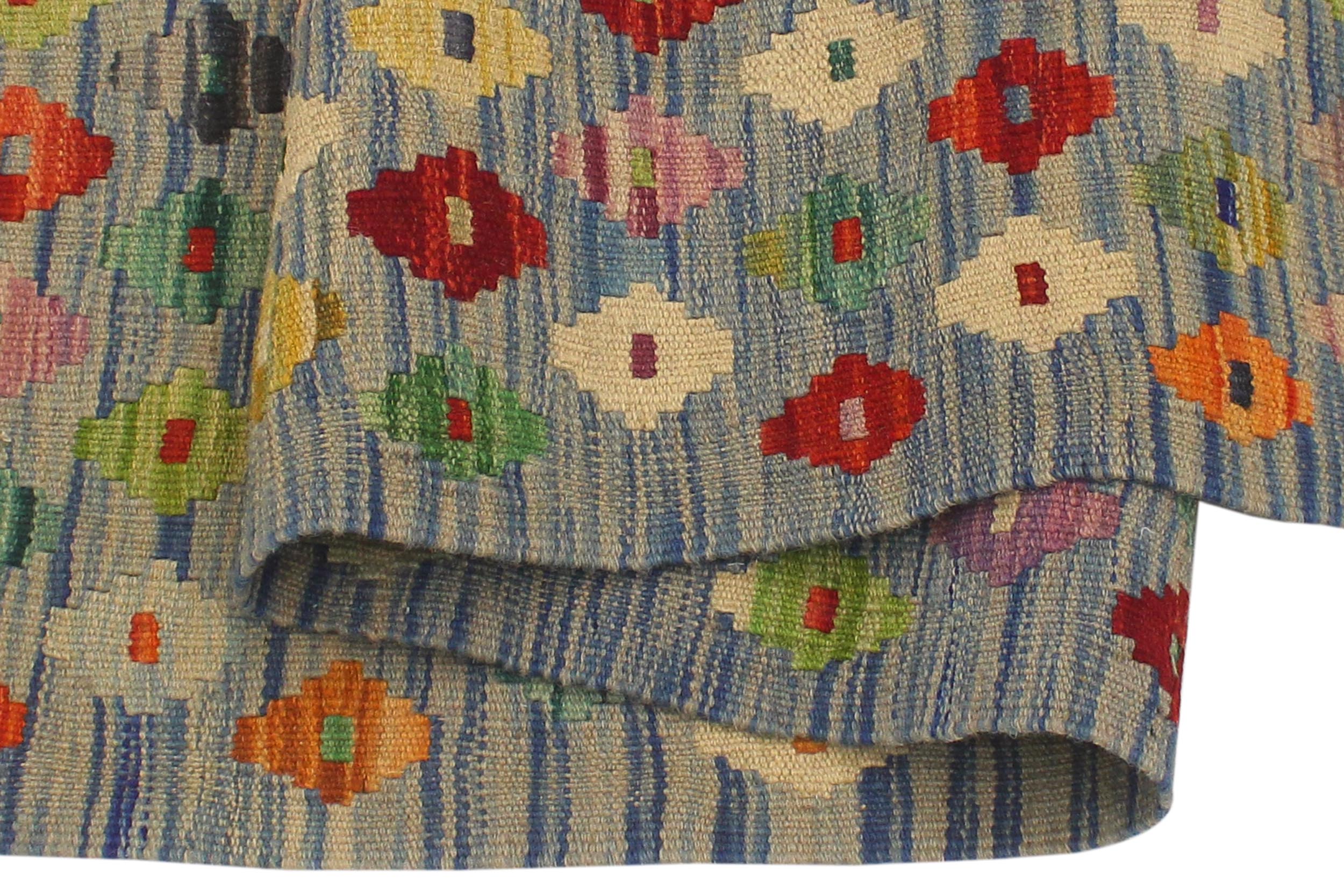 handmade Modern Kilim Blue Rust Hand-Woven RECTANGLE 100% WOOL area rug 3x5