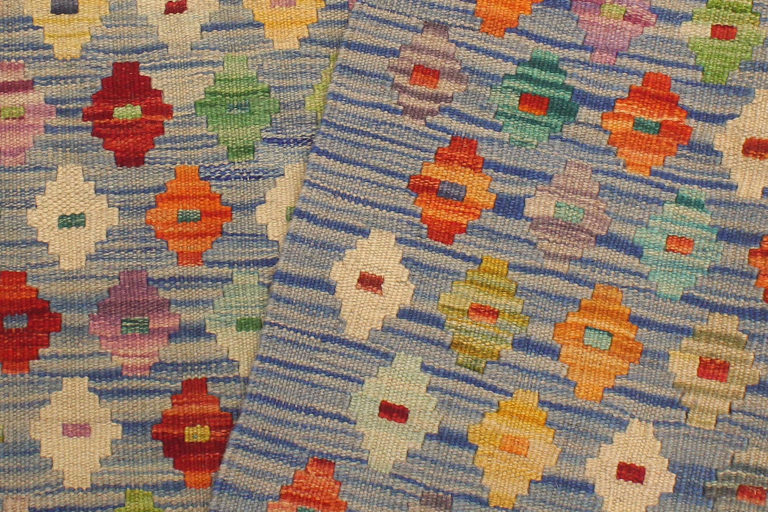 handmade Modern Kilim Blue Rust Hand-Woven RECTANGLE 100% WOOL area rug 3x5