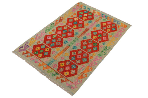 handmade Geometric Kilim Blue Rust Hand-Woven RECTANGLE 100% WOOL area rug 3 x 5