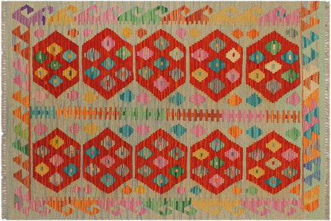 handmade Geometric Kilim Blue Rust Hand-Woven RECTANGLE 100% WOOL area rug 3 x 5