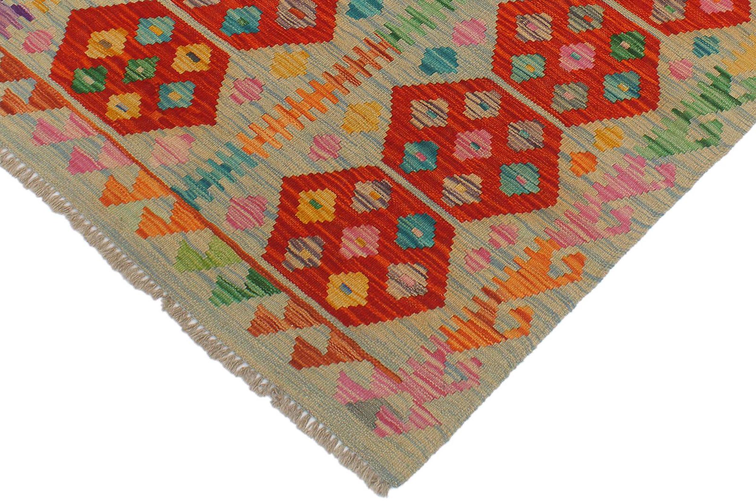 handmade Geometric Kilim Blue Rust Hand-Woven RECTANGLE 100% WOOL area rug 3 x 5