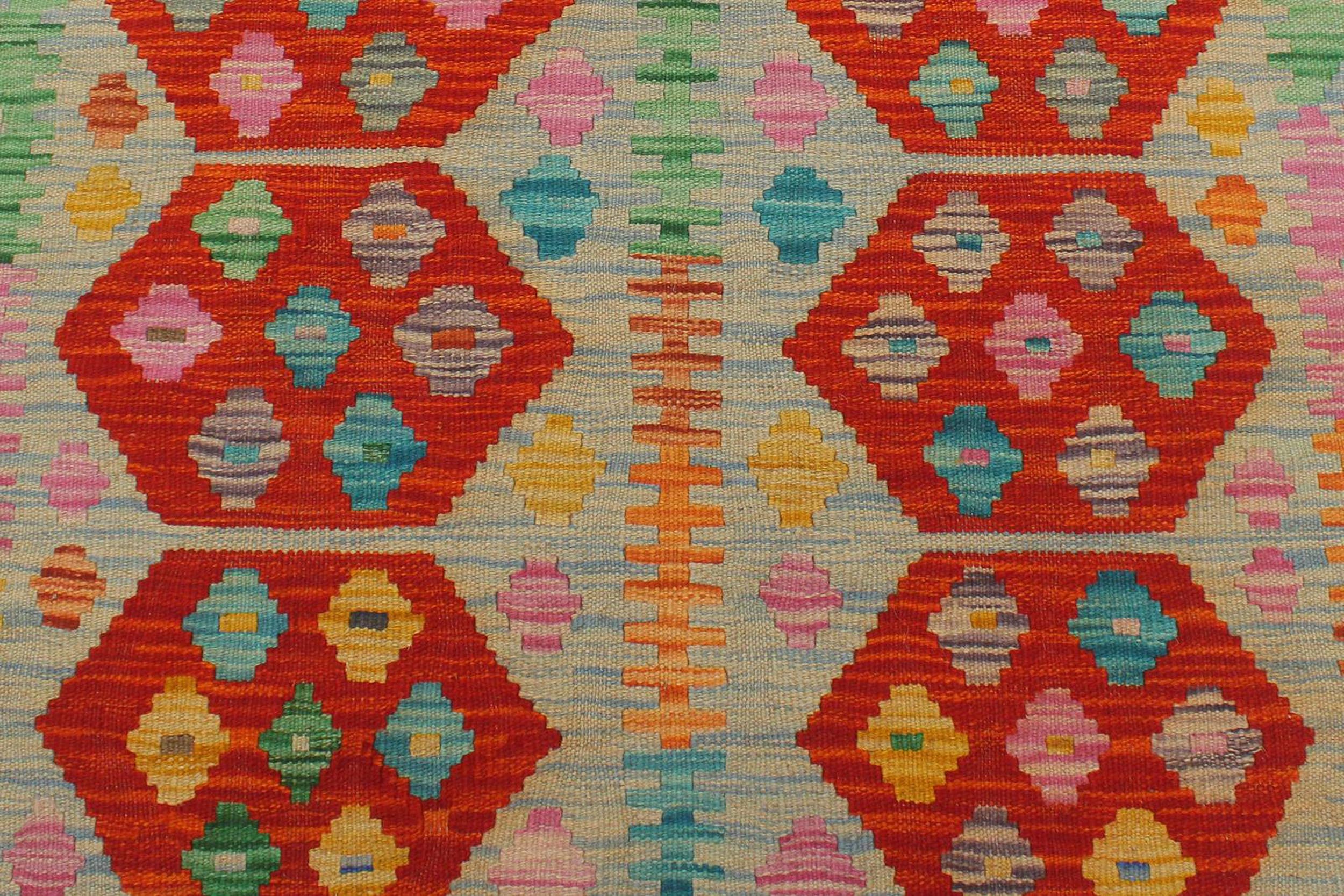 handmade Geometric Kilim Blue Rust Hand-Woven RECTANGLE 100% WOOL area rug 3 x 5
