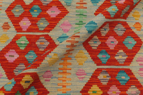 handmade Geometric Kilim Blue Rust Hand-Woven RECTANGLE 100% WOOL area rug 3 x 5