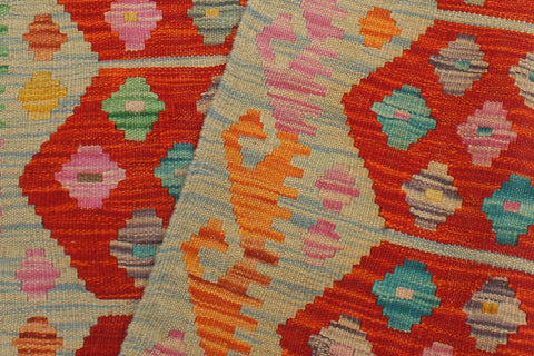handmade Geometric Kilim Blue Rust Hand-Woven RECTANGLE 100% WOOL area rug 3 x 5