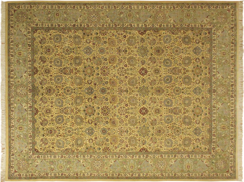 handmade Traditional Tabriz Gold Green Hand Knotted RECTANGLE 100% WOOL area rug 10x14