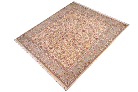 handmade Transitional Tabriz Gold Green Hand Knotted RECTANGLE 100% WOOL area rug 10x14