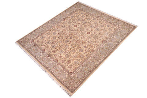 handmade Transitional Tabriz Gold Green Hand Knotted RECTANGLE 100% WOOL area rug 10x14