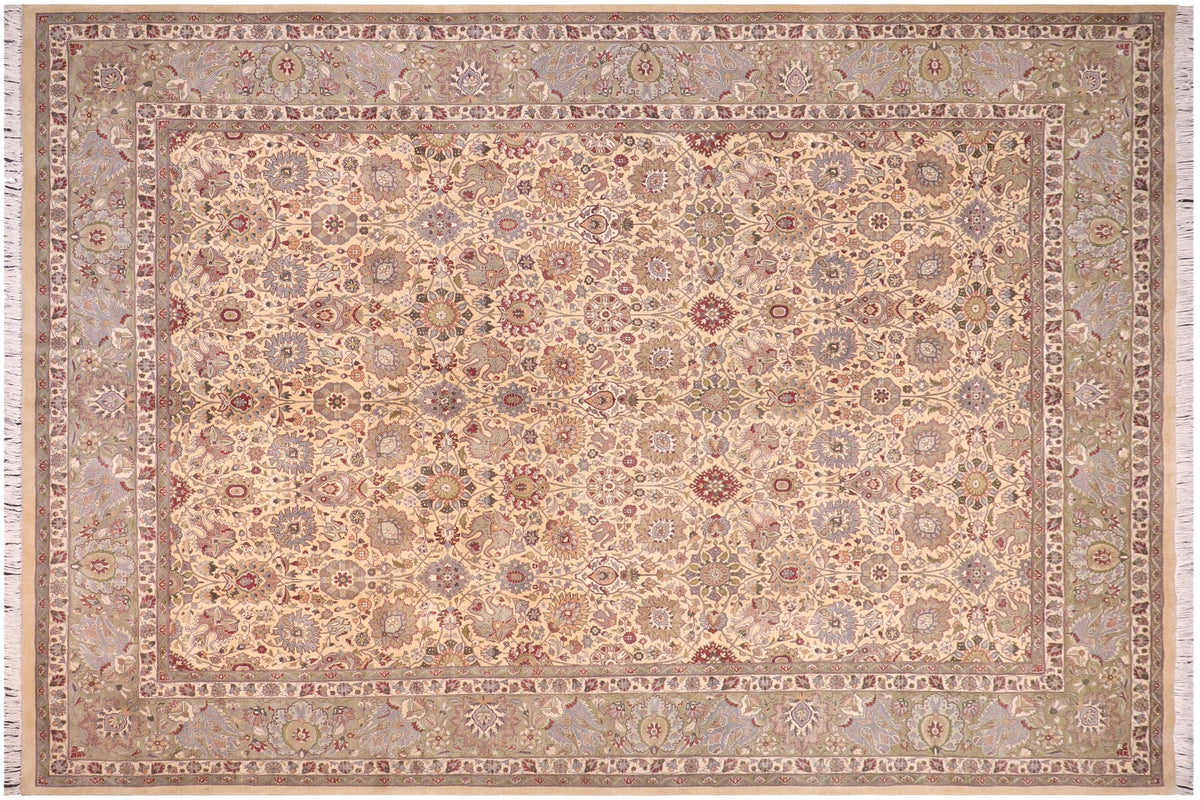 handmade Transitional Tabriz Gold Green Hand Knotted RECTANGLE 100% WOOL area rug 10x14