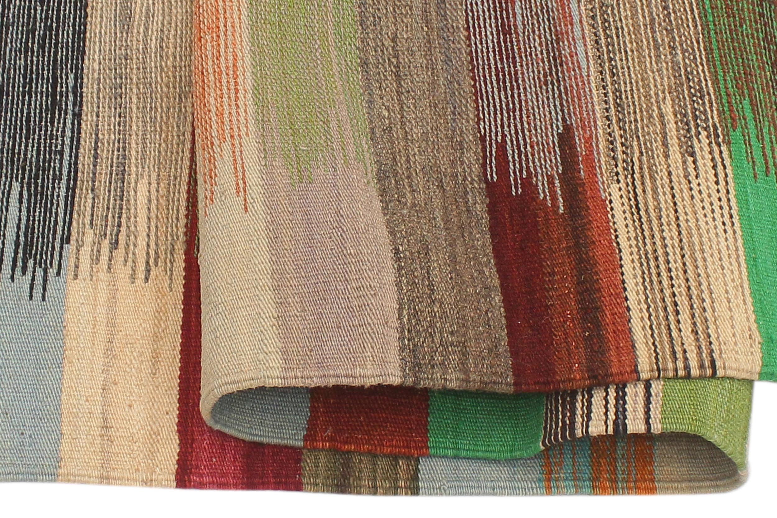 handmade Modern Kilim Blue Gray Hand-Woven RECTANGLE 100% WOOL area rug 3x4