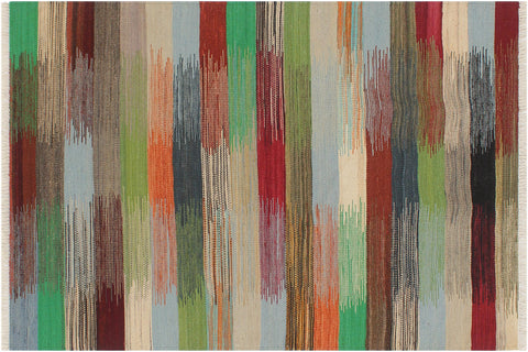 handmade Modern Kilim Blue Gray Hand-Woven RECTANGLE 100% WOOL area rug 3x4