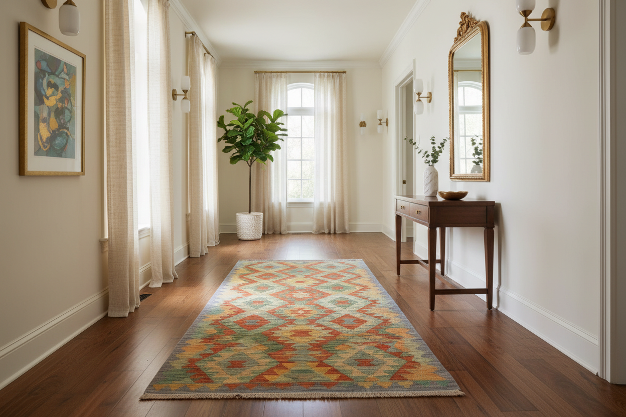 handmade Geometric Kilim Rust Blue Hand-Woven RUNNER 100% WOOL area rug 2 x 6