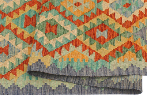 handmade Geometric Kilim Rust Blue Hand-Woven RUNNER 100% WOOL area rug 2 x 6