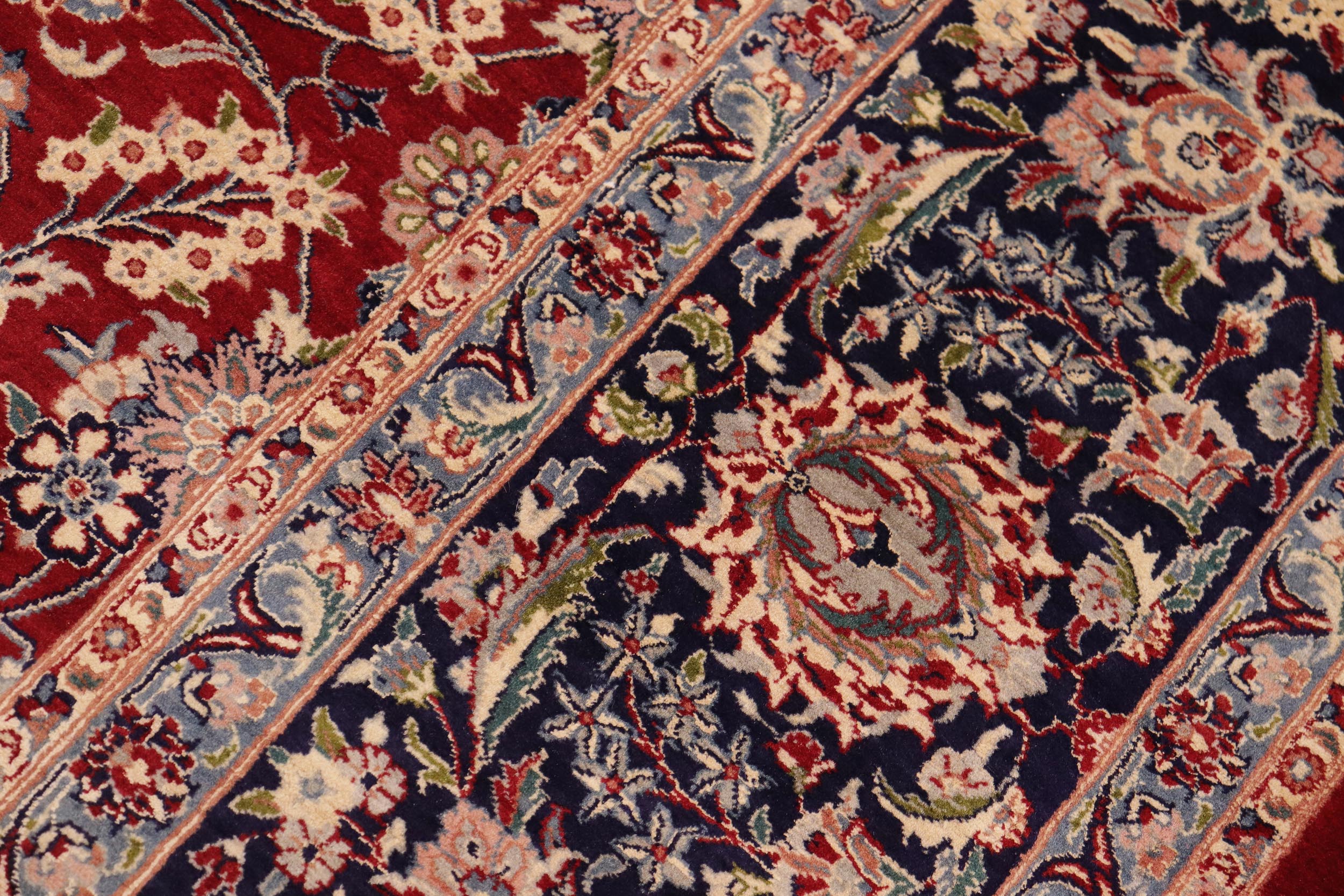 handmade Traditional Kazveen Red Blue Hand Knotted RECTANGLE WOOL&SILK area rug 10x14