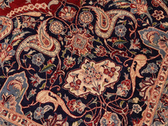 handmade Traditional Kazveen Red Blue Hand Knotted RECTANGLE WOOL&SILK area rug 10x14