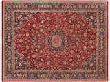 handmade Traditional Kazveen Red Blue Hand Knotted RECTANGLE WOOL&SILK area rug 10x14