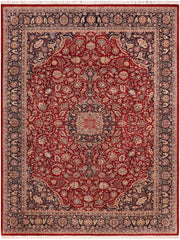 handmade Traditional Kazveen Red Blue Hand Knotted RECTANGLE WOOL&SILK area rug 10x14