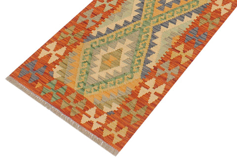 handmade Geometric Kilim Blue Rust Hand-Woven RUNNER 100% WOOL area rug 2' x 6'