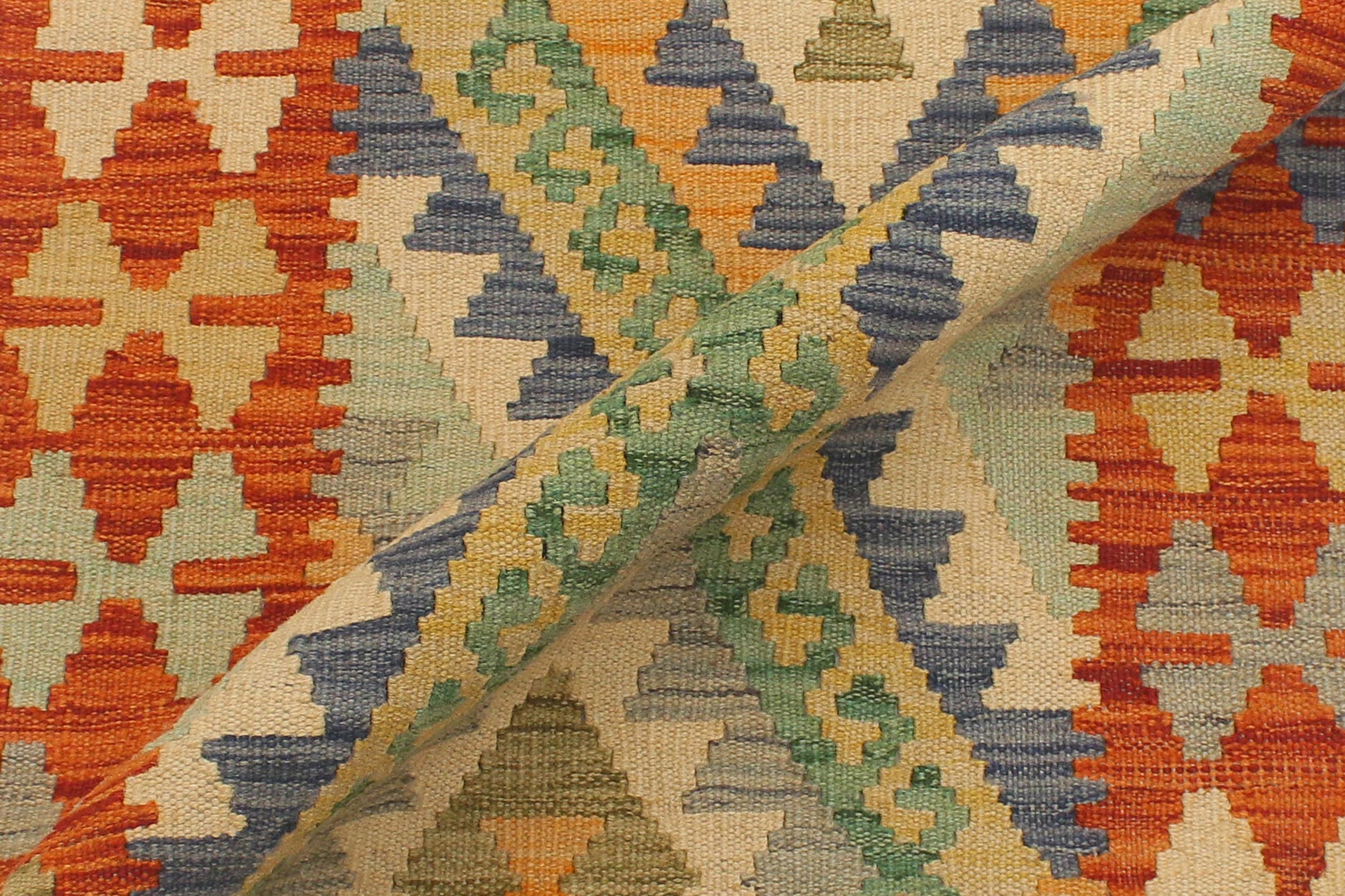 handmade Geometric Kilim Blue Rust Hand-Woven RUNNER 100% WOOL area rug 2' x 6'