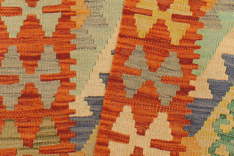 handmade Geometric Kilim Blue Rust Hand-Woven RUNNER 100% WOOL area rug 2' x 6'