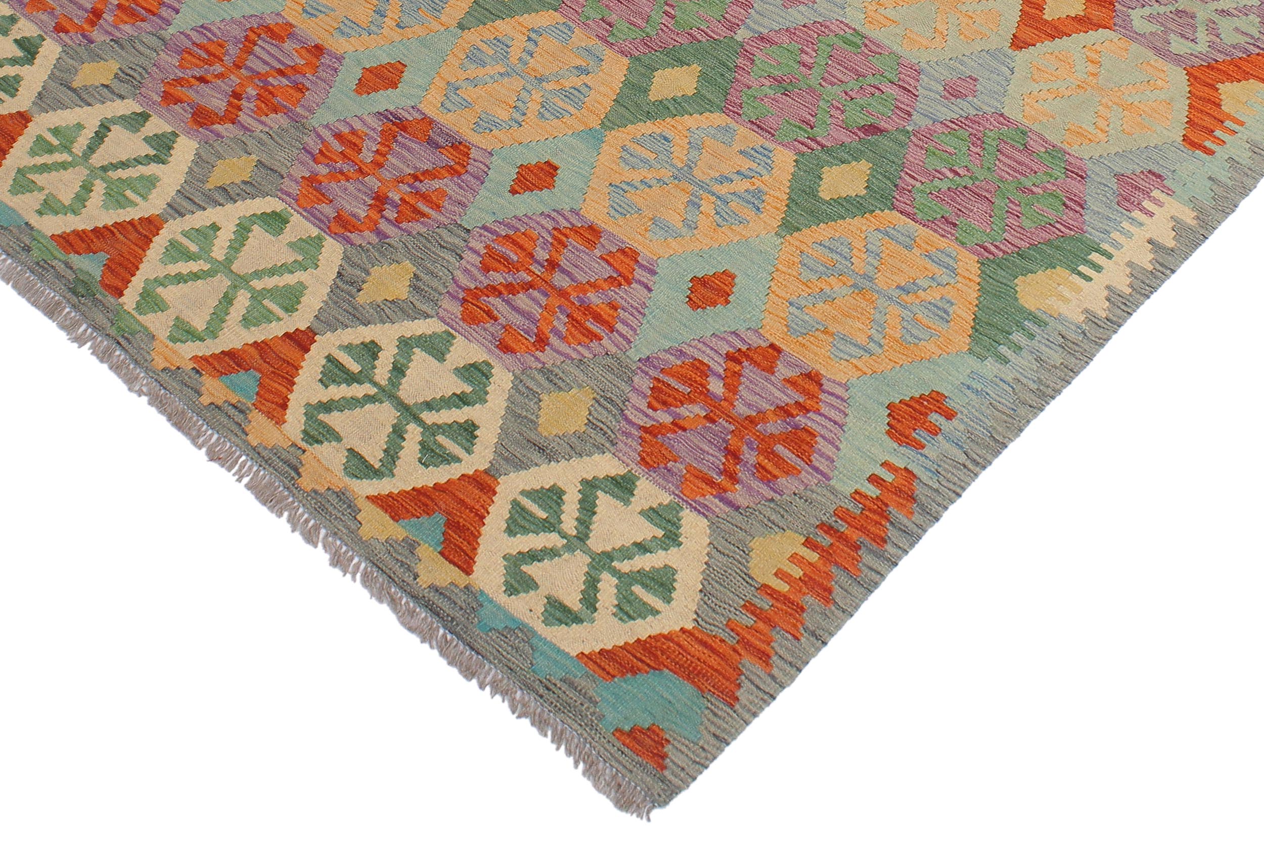 handmade Geometric Kilim Blue Gray Hand-Woven RECTANGLE 100% WOOL area rug 5 x 7