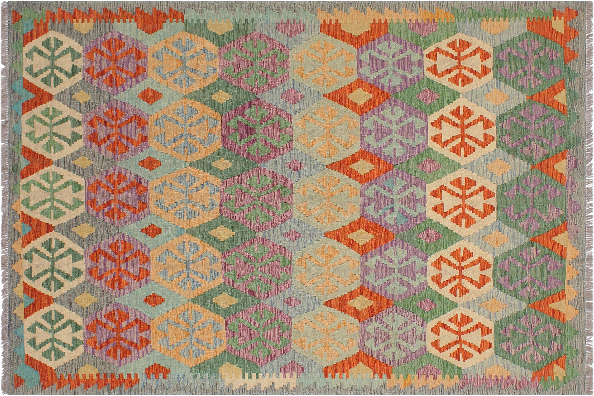 handmade Geometric Kilim Blue Gray Hand-Woven RECTANGLE 100% WOOL area rug 5 x 7