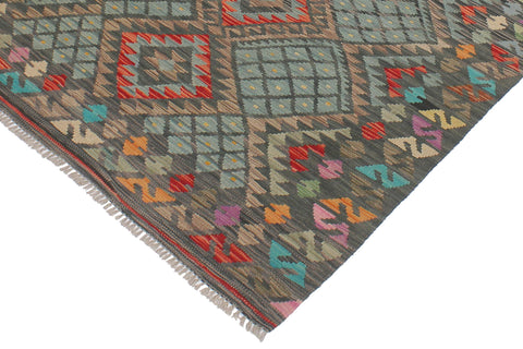 handmade Geometric Kilim Green Red Hand-Woven RECTANGLE 100% WOOL area rug 4' x 6'