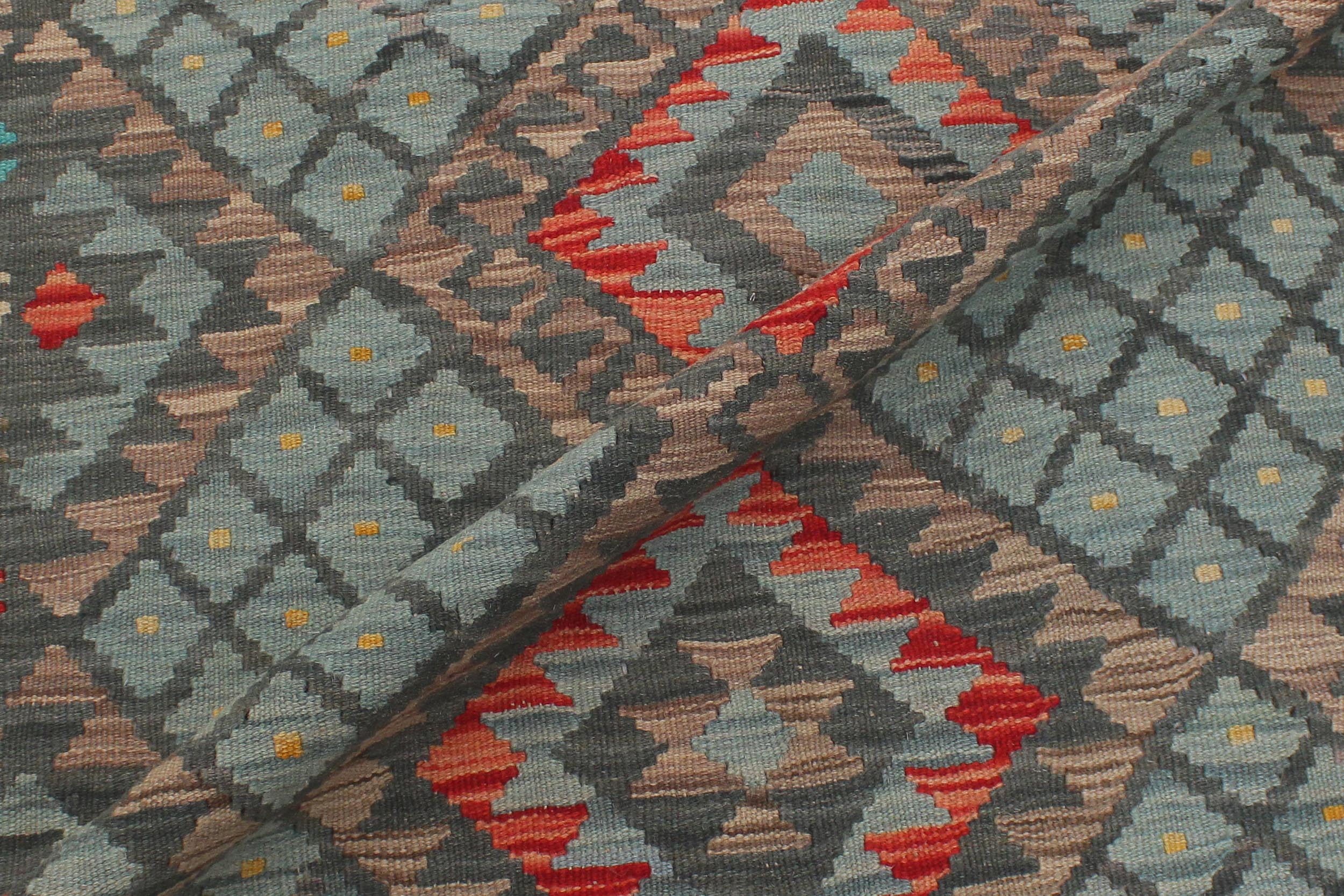 handmade Geometric Kilim Green Red Hand-Woven RECTANGLE 100% WOOL area rug 4' x 6'