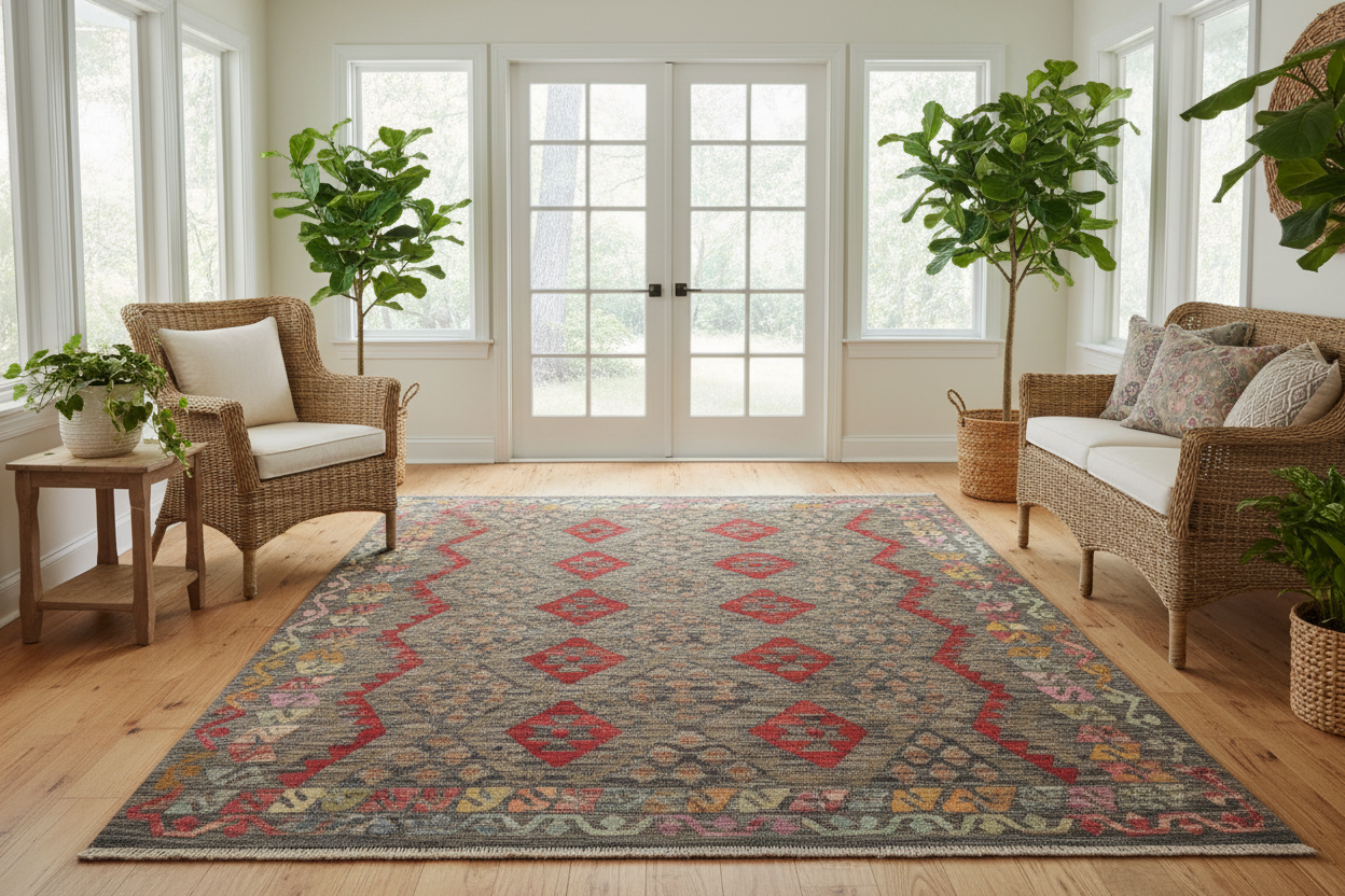 handmade Geometric Kilim Charcoal Red Hand-Woven RECTANGLE 100% WOOL area rug 5 x 7