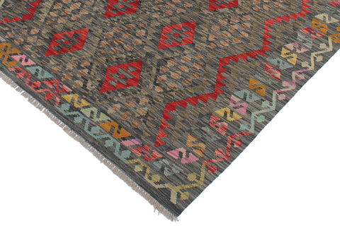 handmade Geometric Kilim Charcoal Red Hand-Woven RECTANGLE 100% WOOL area rug 5 x 7