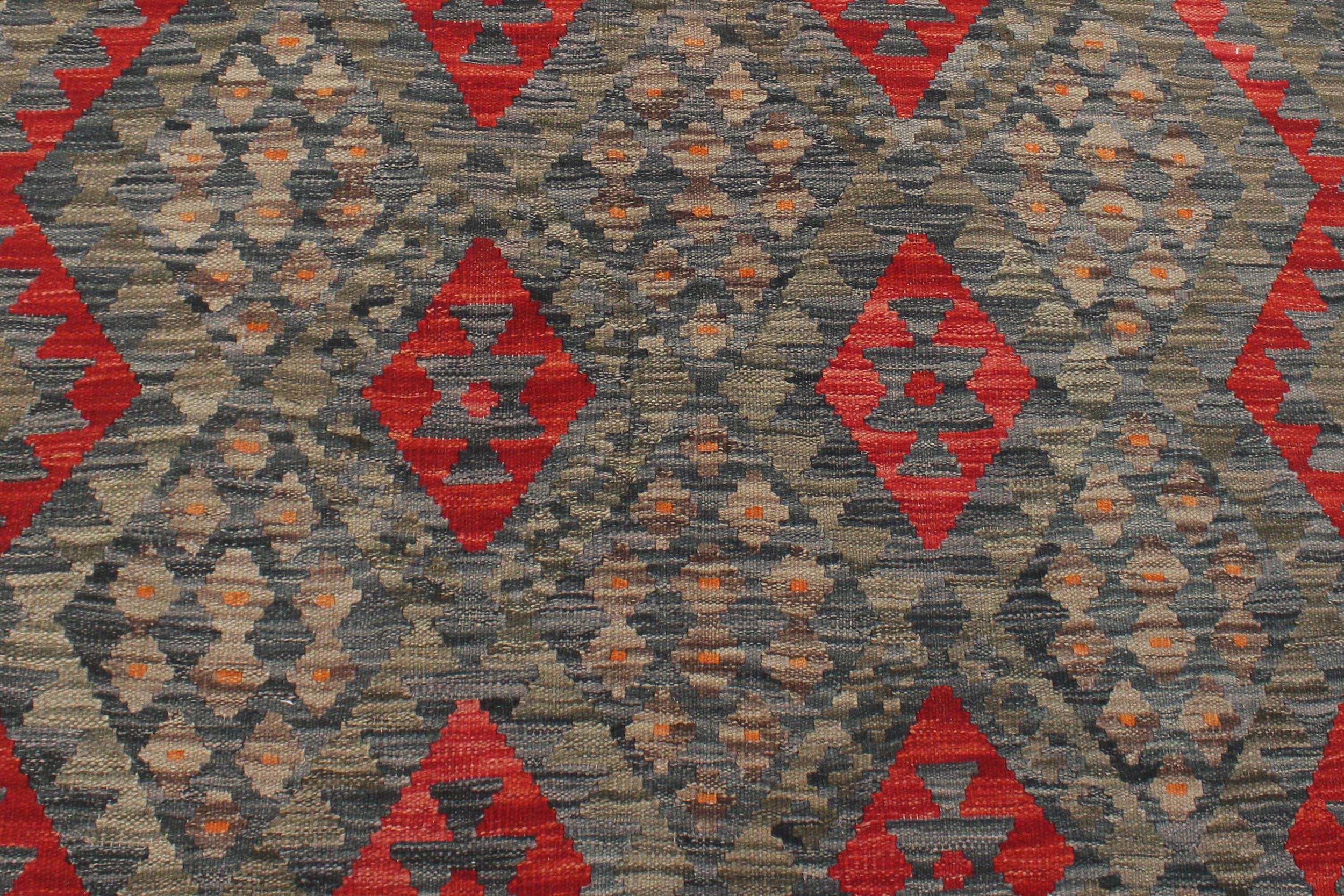 handmade Geometric Kilim Charcoal Red Hand-Woven RECTANGLE 100% WOOL area rug 5 x 7