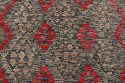 handmade Geometric Kilim Charcoal Red Hand-Woven RECTANGLE 100% WOOL area rug 5 x 7
